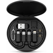 Odea Tr 6'sı 1 Arada 60W Hızlı Şarj Kablo Seti | Telefon Standlı | Taşınabilir Çoklu Bağlantı Kiti | Type-C & Lightning Uyumlu (Siyah)