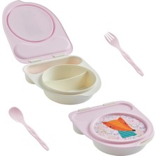 Odea Tr Flybee Gezgin Çocuk Taşınabilir Beslenme Kabı, Bebek Mama Kabı, Çatal & Kaşık Seti - Tilki (Pembe Tilki)