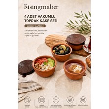 Odea Tr 4 Adet Vakum Kapaklı Toprak Kase Seti, Silikon Kapaklı Kahvaltılık Saklama Kasesi Güveç Sütlaç ve Sufle Kabı MG02