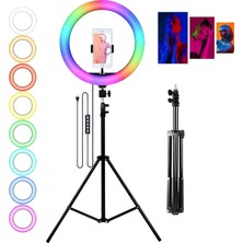 Odea Tr Rgb Renkli 10 Inç Ring Light Çekim Işığı, 2 Metre Tripod Ayaklı Telefon Tutucu, Influencer Video Fotoğraf Makyaj Çekimi Için Ayarlanabilir Parlaklık Çok Renkli Profesyonel LED Işık