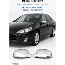 Trobus Peugeot 407 2004-2010 Uyumlu Krom Ayna Kapağı 2 Parça Paslanmaz Çelik