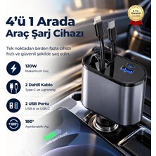 Odea Tr 120W 4'ü 1 Arada Araç Şarj Cihazı Usb-A ve Usb-C Çıkışlı