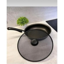Odea Tr Yağ Sıçratmayan Tava Tencere Kapağı Siyah Metal Telli Yağ Sıçratmaz 33CM