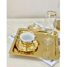 Odea Tr Lüx Paslanmaz Çelik Kare 6'li Gold Kahve, Çay, Nişan, Söz, Dekoratif Sunum Servis Tepsisi