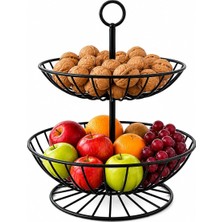 Odea Tr 2 Katlı Metal Meyve Sepeti Siyah – Geniş Hacimli Çok Amaçlı Meyvelik Sebzelik Sunum Standı Kaymaz Ayaklı Modern Mutfak Organizer 28 x 32