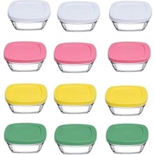 Odea Tr Paşabahçe 96840 Pudding Silikon Kapaklı Cam Saklama Kabı, 12'li Set, 310CC, Kahvaltılık