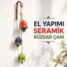 Odea Tr 3'lü El Yapımı Seramik Rüzgar Çanı, Nazar Boncuklu Bahçe ve Balkon Süsü, Jüt Halatlı Çiçek Motifli Duvar Dekoru, Kapı Önü ve Pencere Için Dekoratif Çan, Renkli