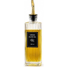 Odea Tr Cam Yağdanlık 350 ml - Gold Tipal Akıtmaz Başlıklı Yağlık Sirkelik - Zeytinyağı Ayçiçek Yağı Sirke ve Soslar Için Çizgili Cam Şişe - Damlama Önleyici Mutfak Yağ Şişesi 7X7X22 cm