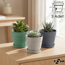 Odea Tr Tabaklı Delikli Plastik Çiçek Saksısı, 13 cm 1.1 Lt, 3 Adet, Karışık