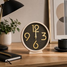 Odea Tr Altın Detaylı Yuvarlak Masa Saati, Kahverengi Kadran, 17 cm KC004