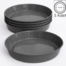 Odea Tr Saksı Tabağı Klasik Tabak Parlak Plastik Altlık (Antrasit, 14CM)