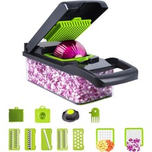 Odea Tr Sebze Doğrayıcı, 14'ü 1 Arada Mutfak Mandolin Sebze Doğrayıcı, Gıda Doğrayıcı, Soğan, Sebze, Sarımsak, Patates, Salata, Mini Dicer Doğrayıcı Kesici, Gri Yeşil