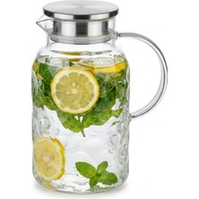 Odea Tr Deinhaus Cam Sürahi, 2000 Ml, Paslanmaz Çelik Kapaklı, Şeffaf, Kabartmalı Desen, Soğuk ve Sıcak Içecekler Için