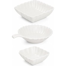 Odea Tr 3'lü Beyaz Porselen Kase Seti – 3 Farklı Model Salata, Meze ve Tatlı Sunum Kasesi (15 cm - 16 Cm)