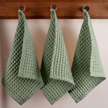Odea Tr Püskül Adaçayı Yeşil, Pakette 3-Adet 30X30 cm Mutfak Havlusu, Misafir Havlu