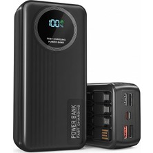 Odea Tr Forefo 30.000 Mah 22.5W Pd Hızlı Şarjlı Powerbank – Dahili Kablolu, LCD Dijital Ekranlı, 4x Usb-A ve 1x Type-C Portlu Taşınabilir Şarj Cihazı, Siyah