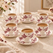 Odea Tr Vintage Wavy 6 Kişilik Porselen Kahve Fincan Takımı,kırmızı