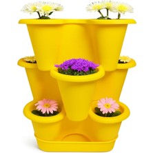 Odea Tr 3 Katlı Şanslı Yonca Tasarımlı Dekoratif Saksı Seti, 26.5 x 26.5 Cm, Çiçek ve Bitki Sebze Yetiştirme, Bahçe Salon Mutfak Saksı Seti (Sarı)