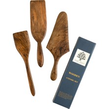 Odea Tr El Yapımı Ceviz Ağacı 3 Parça Tahta Spatula Seti |%100 Ahşap, Hediye Kutulu | 30 cm