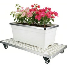 Odea Tr Sağlam, Tekerlekli Metal Bitki Standı, Bahçe, Balkon ve Teras Için Büyük Dikdörtgen Bitki Arabası, Sağlam, 61 x 16 cm Büyüklüğünde Beyaz Saksı Bitkileri Için