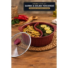 Viracasa Iki Bölmeli Sarma ve Dolma Tenceresi 32 cm 5,5 L Döküm Granit Cam Kapaklı Bordo