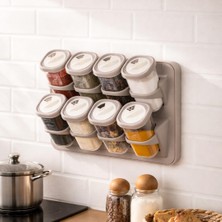 Odea Tr 5340 8li Etiketli Asmalı Kendinden Yapışkanlı Tezgah Üstü Standlı Döner Kapaklı Baharatlık Seti CAPPUCCINO-KREM-350ML