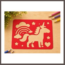 Bezos 3D Baskı Unicorn ve Gökkuşağı Çizim Şablonu - Desen Kalıbı - Kırmızı ECO123