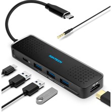 Odea Tr USB C Hub, Alüminyum 6'sı 1 Arada Otg HDMI USB C Adaptörü, USB C - USB 3.0 Hub, 3 USB 3.0 Veri Portu, 100 W Pd, 4K@30Hz Hdmı, 3,5 mm Ses Jakı, USB C Cihazları Için, RSH-T01