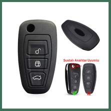 Bezos Ford Focus Mondeo Fiesta Kuga Katlanır Anahtar Uyumlu Silikon Oto Anahtar Kumanda Kabı Kılıf Siyah Bss