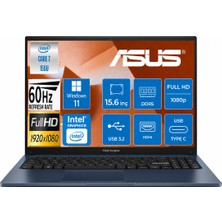 Asus Vivobook 15 X1504VA Intel® Core™ 7 150U 8gb Ddr5 512GB SSD Intel Graphic Gpu 15,6 Inç Fullhd (1920 x 1080) Windows 11 Taşınabilir Bilgisayar BQ5456 & Cimete