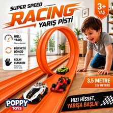 Poppy Toys 3.5m Esnek Yarış-Araba Pisti Kıvrılabilir Turuncu Renk - Super Speed Racing