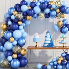 Doğum Günü Konsepti Krom Gold Açık Mavi, Lacivert Şeffaf 100LÜ Balon Zinciri Mavinin Rüyası