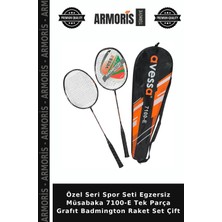 Armoris Özel Seri Spor Seti Egzersiz Müsabaka 7100-E Tek Parça Grafıt Badmington Raket Set Çift