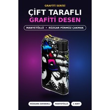 Universal Çift Taraflı Grafiti Tasarımlı Manyetolu Rüzgar Pürmüz Çakmak Gaz Dolumlu