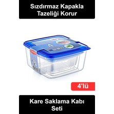 Wonara #saklamakabı 4'lü Kare Saklama Kabı Seti Sızdırmaz Mavi Kapaklı Şeffaf Bpa Içermeyen Plastik Gıda Kutusu Iç Içe Geçebilen Buzdolabı Organizeri Mutfak Düzenleyici Erzak Piknik Yemek Kahvaltılık