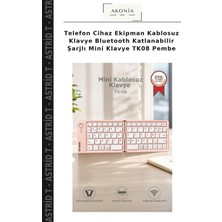 Telefon Cihaz Ekipman Kablosuz Klavye Bluetooth Katlanabilir Şarjlı Mini Klavye TK08 Pembe