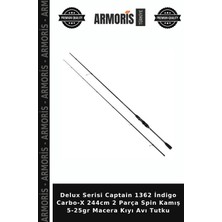 Armoris Delux Serisi Captain 1362 Indigo Carbo-X 244CM 2 Parça Spin Kamış 5-25GR Macera Kıyı Avı Tutku