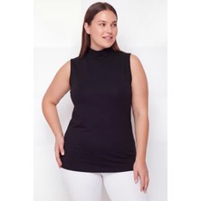 Armoris Premium Kadın Büyük Beden Balıkçı Yaka Kolsuz Body Siyah Günlük Giyim Sade Tarz Rahat Kesim