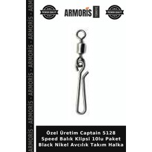 Armoris Özel Üretim Captain 5128 Speed Balık Klipsi 10LU Paket Black Nikel Avcılık Takım Halka