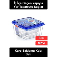 Wonara #saklamakabı 3'lü Kare Set Sızdırmaz Mavi Kapaklı Şeffaf Bpa Içermeyen Plastik Buzdolabı Erzak Gıda Muhafaza Kutusu Hijyenik Iç Içe Geçebilen Mutfak Düzenleyici Yemek Salata Meyve Kahvaltılık Piknik