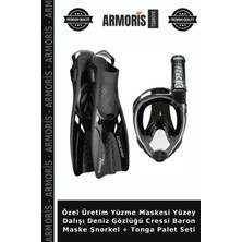 Armoris Özel Üretim Yüzme Maskesi Yüzey Dalışı Deniz Gözlüğü Cressi Baron Maske Şnorkel + Tonga Palet Seti