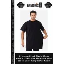 Armoris Premium Erkek Siyah Büyük Beden Tişört Sıfır Yaka Kısa Kollu Esnek Geniş Kalıp Rahat Kesim