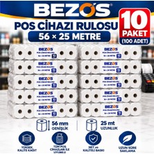 Bezos Termal Pos Cihazı Rulosu 56 mm x 25 M - 100 Adet (10 Paket) Yazar Kasa Slip Rulosu Bzoshb