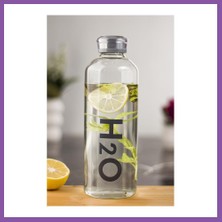 Bezos H2O Borosilikat Cam Matara Vakum Kapaklı Su Şişesi Suluk Gri 1000 ml Bzoshb