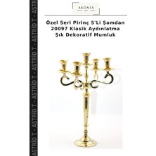 Özel Seri Pirinç 5'li Şamdan 20097 Klasik Aydınlatma Şık Dekoratif Mumluk