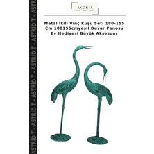 Metal Ikili Vinç Kuşu Seti 180-155 cm 180155CMYEŞIL Duvar Panosu Ev Hediyesi Büyük Aksesuar