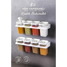 Tr 8'li Etiketli Standlı Kilitli Kaşıklı Kendinden Yapışkanlı Kare Baharatlık Takımı -Erza