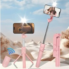 Tr Renkli Selfie Uzaktan Kumandalı Ayarlanabilir Selfie Çubuğu 60CM Işıklı Tripod -Pembe