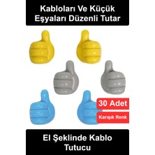 Wonara #kablotutucu El Şeklinde Kablo Tutucu 30 Adet Karışık Renkli Duvar Kancası Sevimli Başparmak Askı Şarj Kulaklık Düzenleyici Masaüstü Organizer Anahtar Şapka Asma Aparatı Banyo Mutfak Ofis Dekoratif