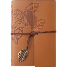 Tr Vintage Yaprak Motifli Pu Deri Defter – 80 Sayfa Çizgisiz Günlük, 14.5X10.5 Cm, Yaprak Şekl